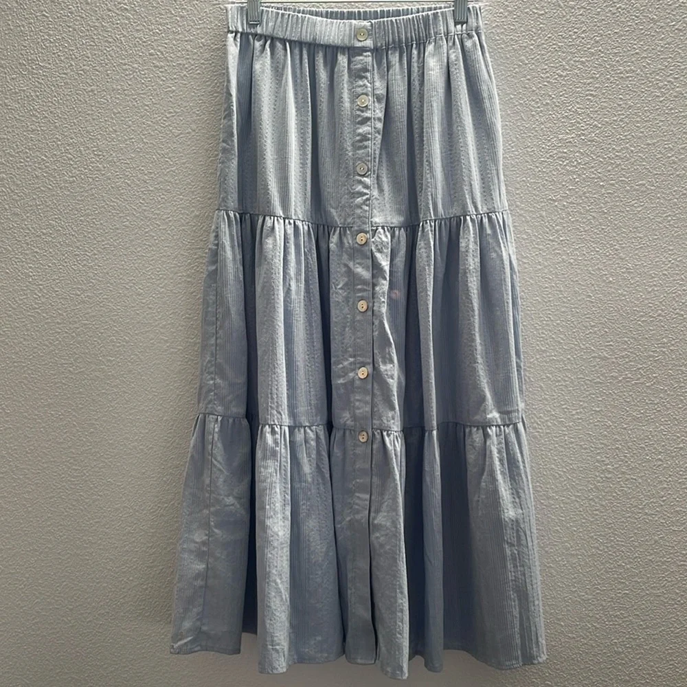 KEIRA TIERED MIDI SKIRT DUSTY BLUE by Another Love - Picture 2 of 9